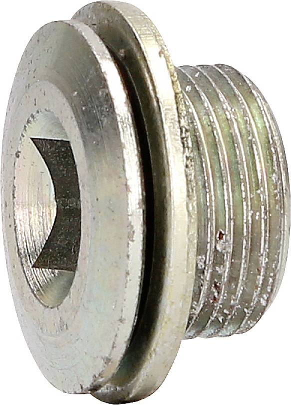 A hexagon socket head plug screw, used for sealing openings in machinery or engines.