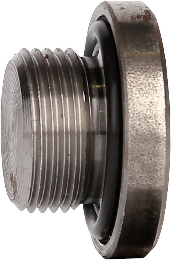 Metal screw with round head and thread, viewed from the side.