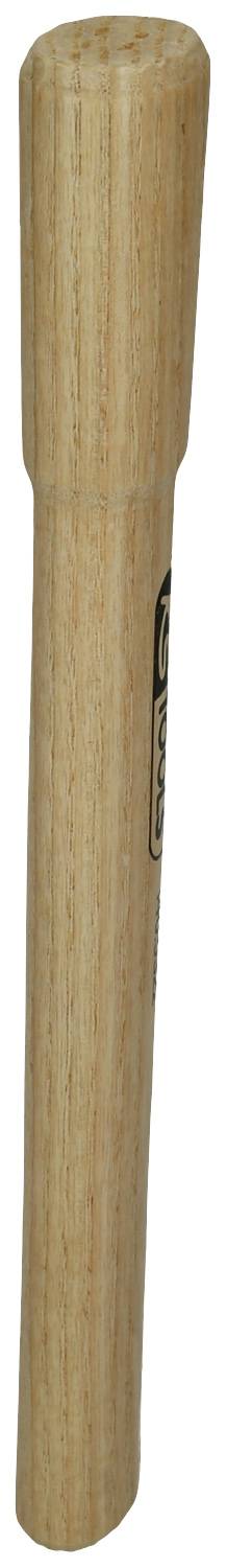 Wooden handle of a hammer, simple, smooth design, cylindrical with a slight grip taper, typical tool component without a head.