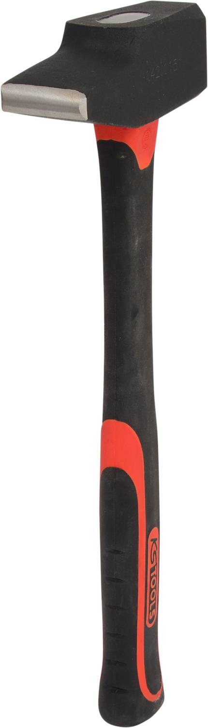 A hammer with a long black handle and red accent. The head is robust, suitable for heavy-duty work such as carpentry or construction tasks.