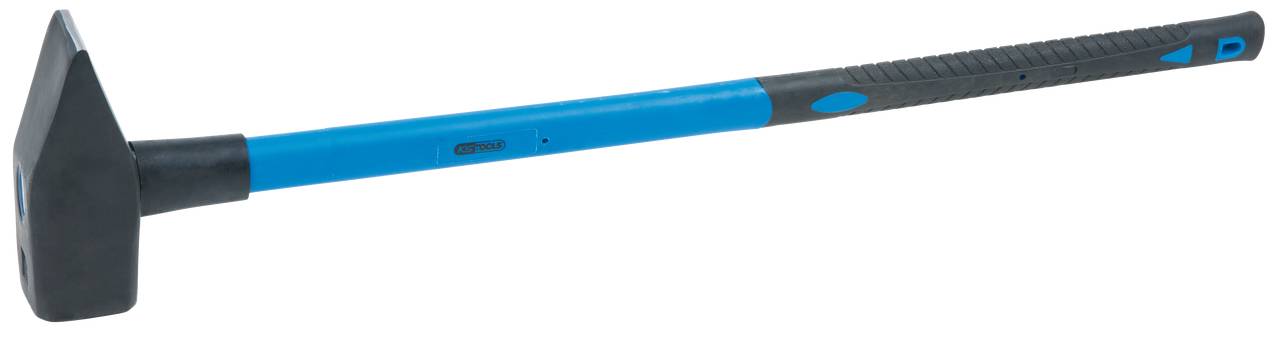 A blue sledgehammer with a long handle and black head, used for heavy impact work.