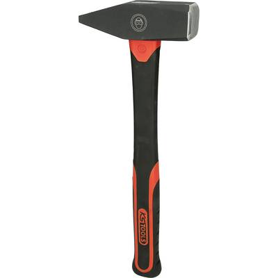 A black hammer with a red handle, suitable for heavy-duty work.