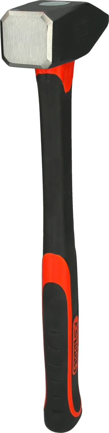 A hammer with a black and red handle, suitable for construction and repair work.