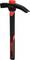A black and red hammer with a rubber grip and a claw end for pulling nails.