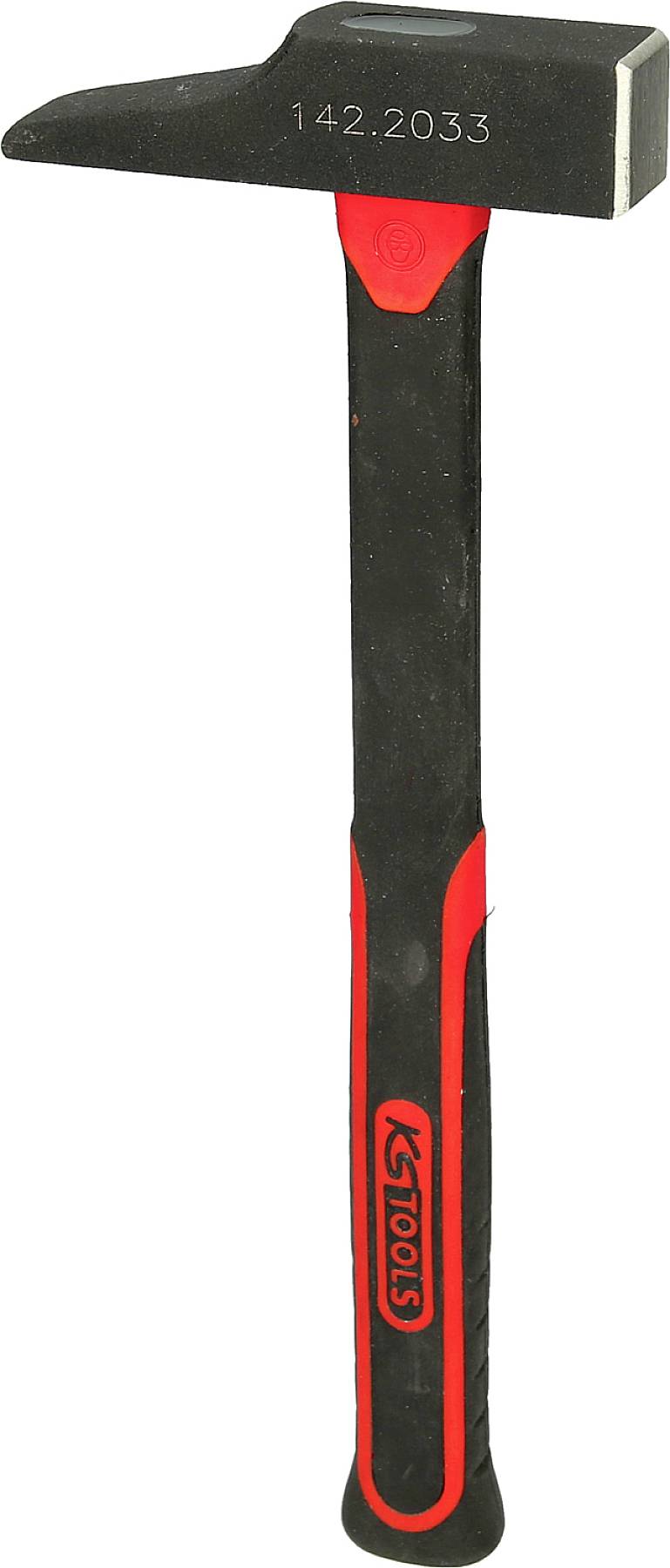 A black hammer with a red handle and the inscription '142.2033' on the head. Brand 'KS Tools'.
