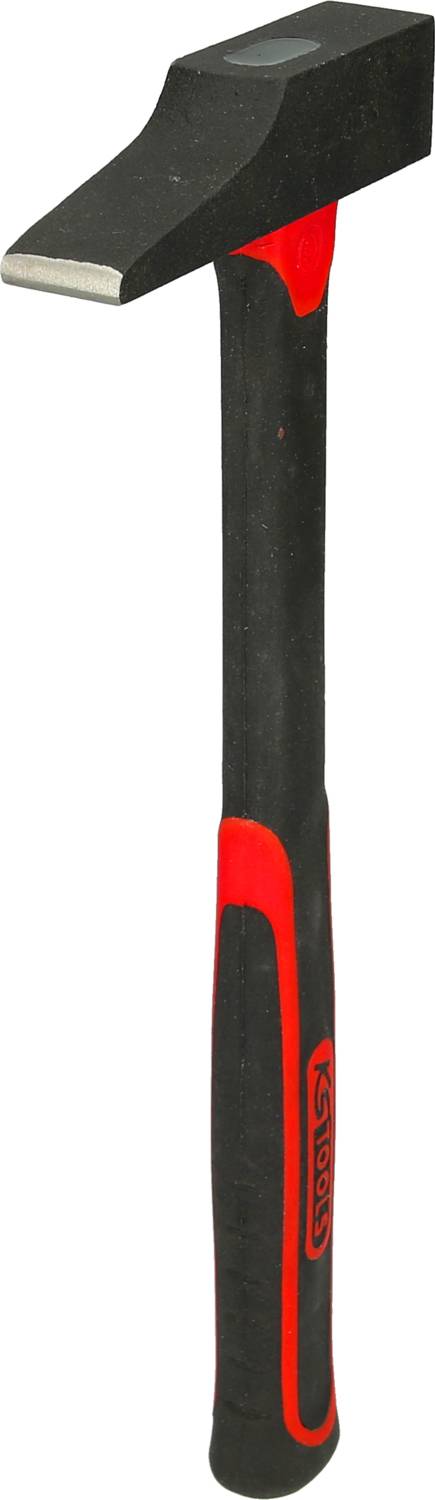 Hammer with a black head and red handle, used for crafts and construction work.