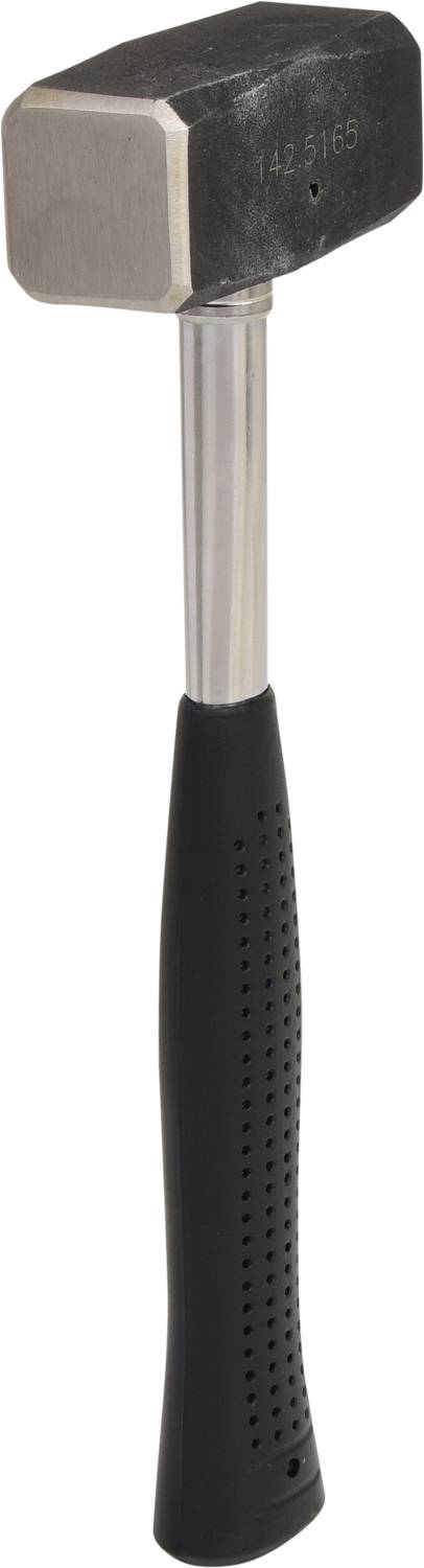 A metal bat with a black handle, standing upright.