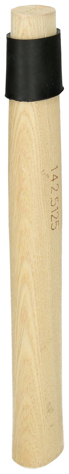 Wooden handle with a black rubber cap, cylindrical shape, light wood grain, vertically oriented.