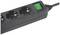 A black multi-socket extension with three Schuko power outlets and a green on/off switch.