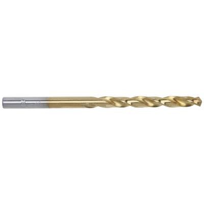 A metal drill bit with a two-tone shaft in silver and gold, suitable for drilling work in various materials.