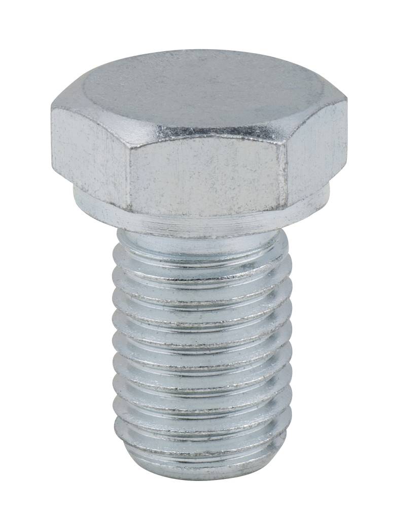 Close-up of a silver hexagonal screw with threading.