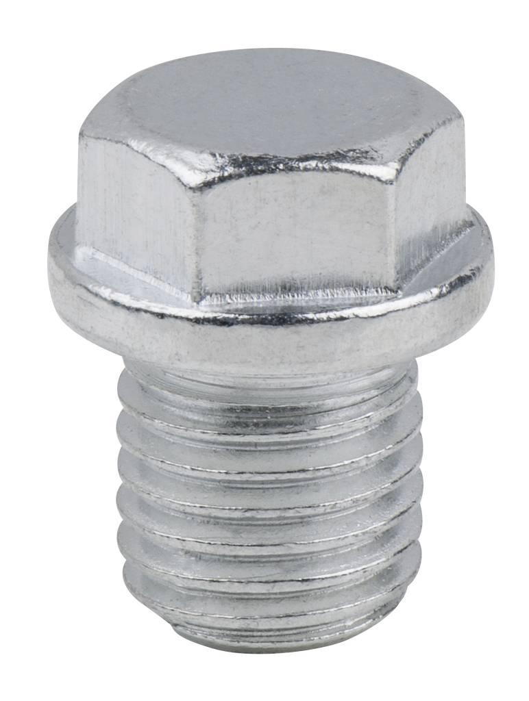 A silver hexagonal set bolt used for fastening metallic components.