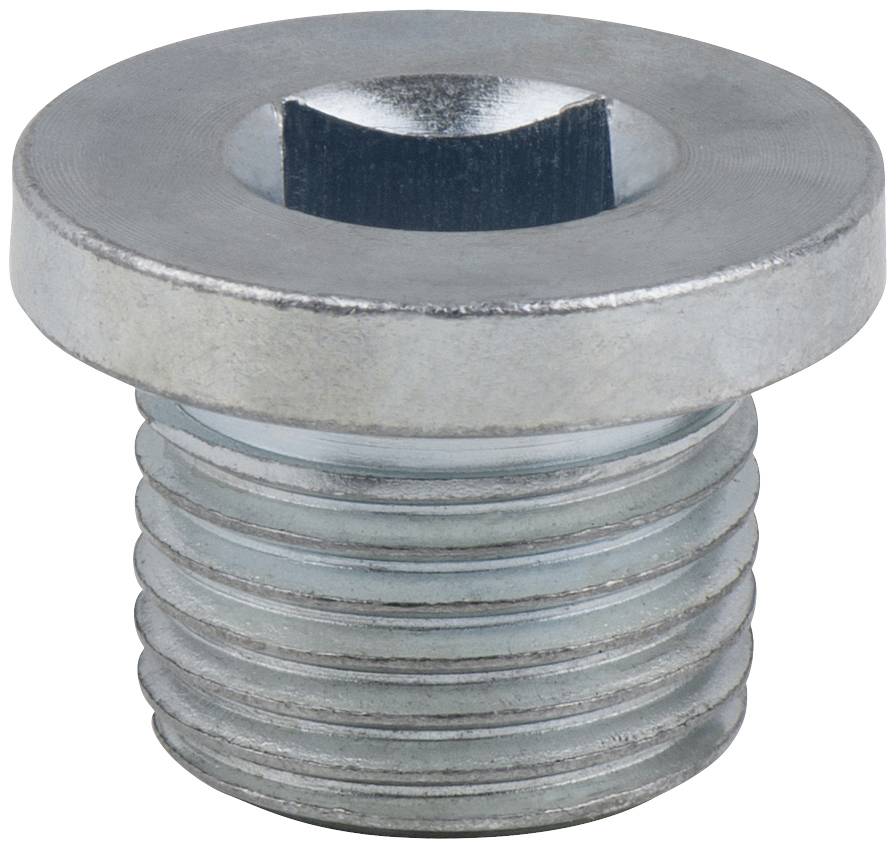 Metal screw, cylindrical, with hexagonal head. Silver colour, suitable for technical connections.