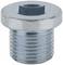 Metallic screw with hexagonal internal thread, silver-coloured, cylindrical, used for fastening in machinery or structures.