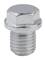 A silver hexagonal screw head with thread.