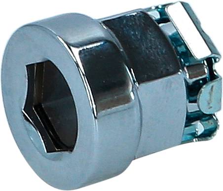 Metallic socket with a hexagonal internal profile, suitable for tightening or loosening screws and nuts.
