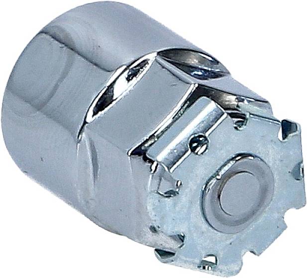 Metal hexagonal-head screw, smooth and shiny. Component of a tool or machine part.