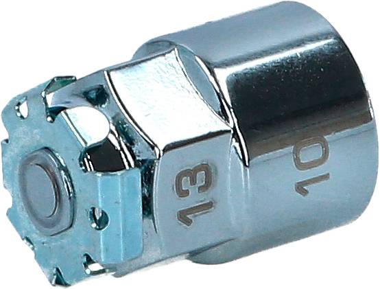 Metal socket spanner with '10 13' inscription. Tool used for tightening or loosening nuts or bolts.