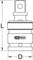 Technical drawing of a tool adapter with dimensions L and D marked, company logo visible.