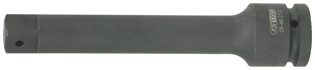 Grey tool adapter with a cylindrical shape and square ends on both sides, with engraved markings on the right side.