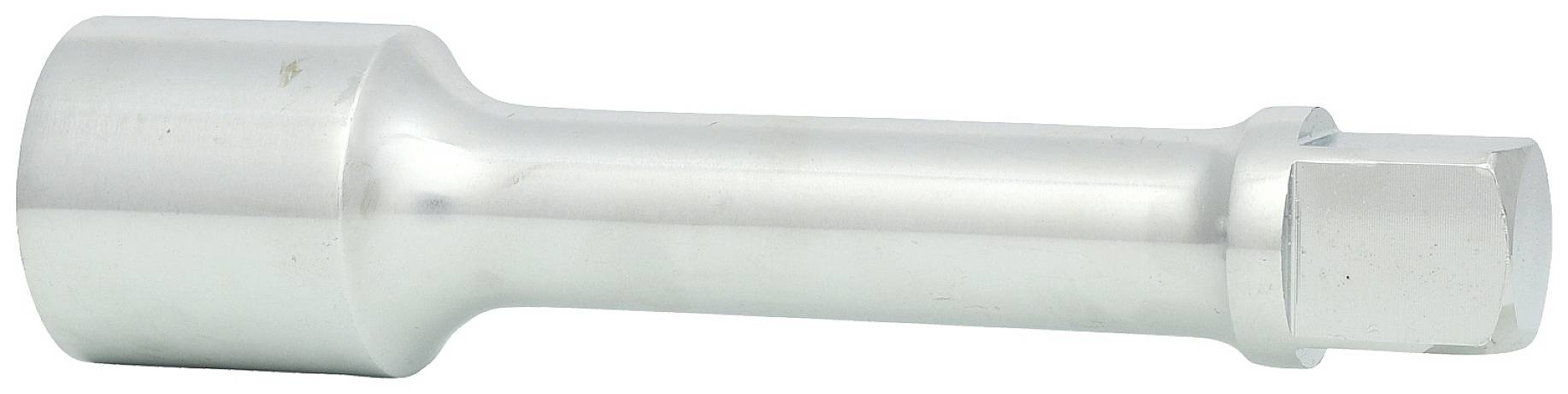 A silver-coloured socket key adapter, cylindrical, with a hexagonal end, is used for connecting tools.