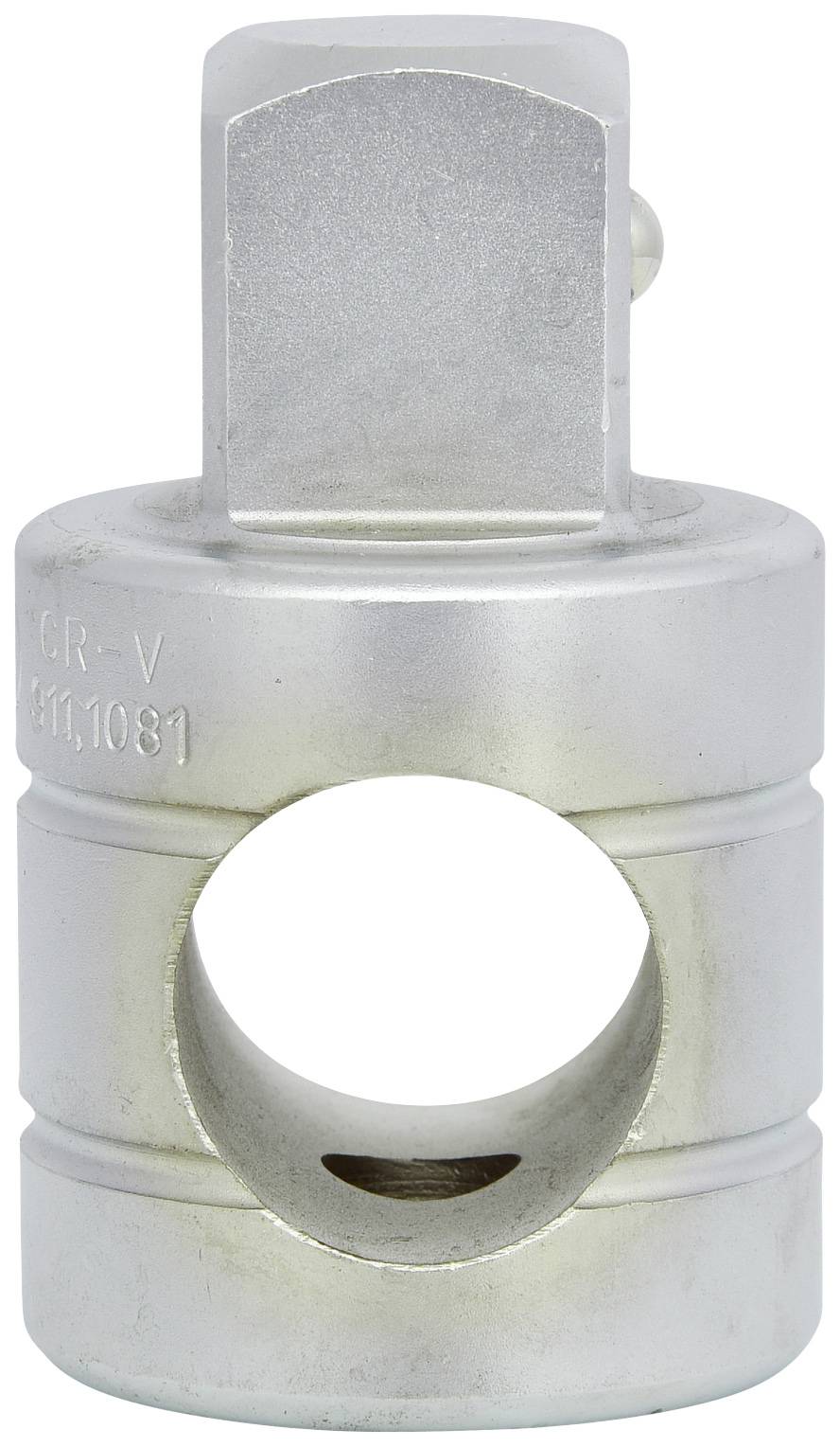 Silver-coloured socket key adapter with a square head and round body, suitable for insertion into a socket wrench set.