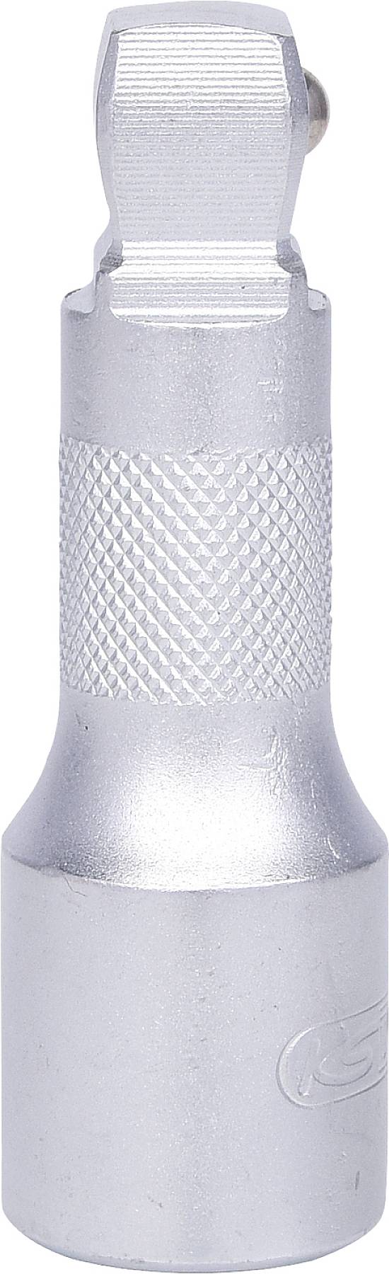 Metal socket key adapter with knurled handle, suitable for connecting tools with different drive sizes.