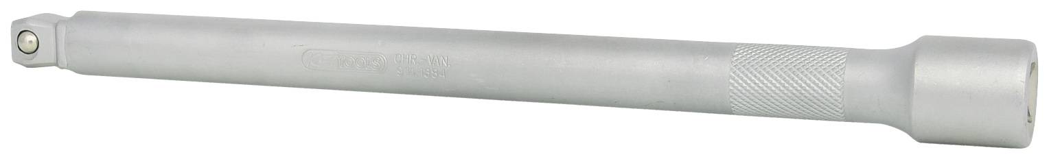 A metal extension piece for a tool, cylindrical with a knurled grip area, typical for use with ratchets.