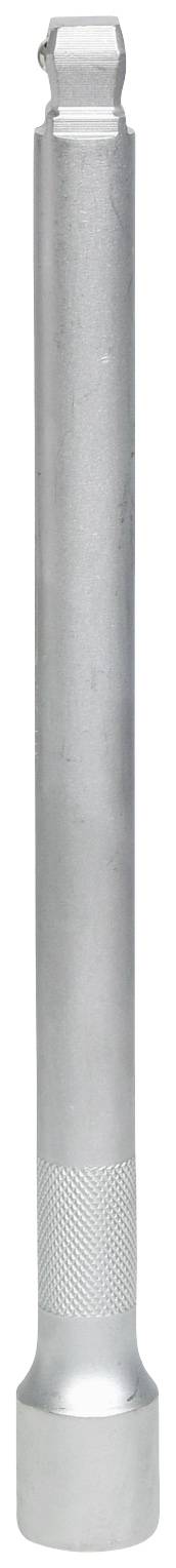 Silver extension bar for socket wrench in vertical orientation.