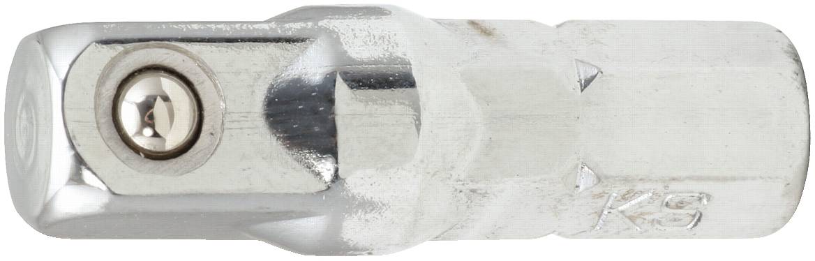 Metal adaptor with a spherical locking mechanism, commonly used for connecting tool attachments.