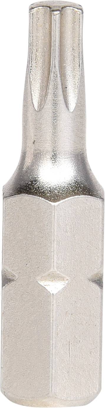 'A metal Torx bit suitable for screwdrivers. Hexagonal shaft for secure grip and star-shaped tip for specific screws.'