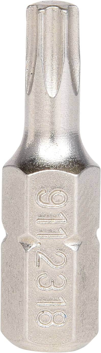 Metal bit with torx-shaped head, smooth polished surface. Embossed number sequence on the shaft.