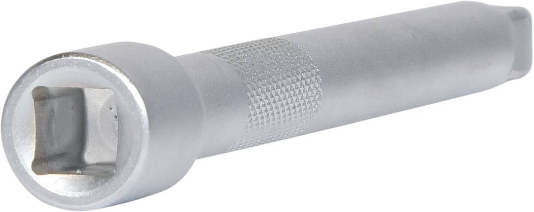 A silver socket extension with a knurled grip surface, cylindrically shaped and featuring a closed square head for driving.