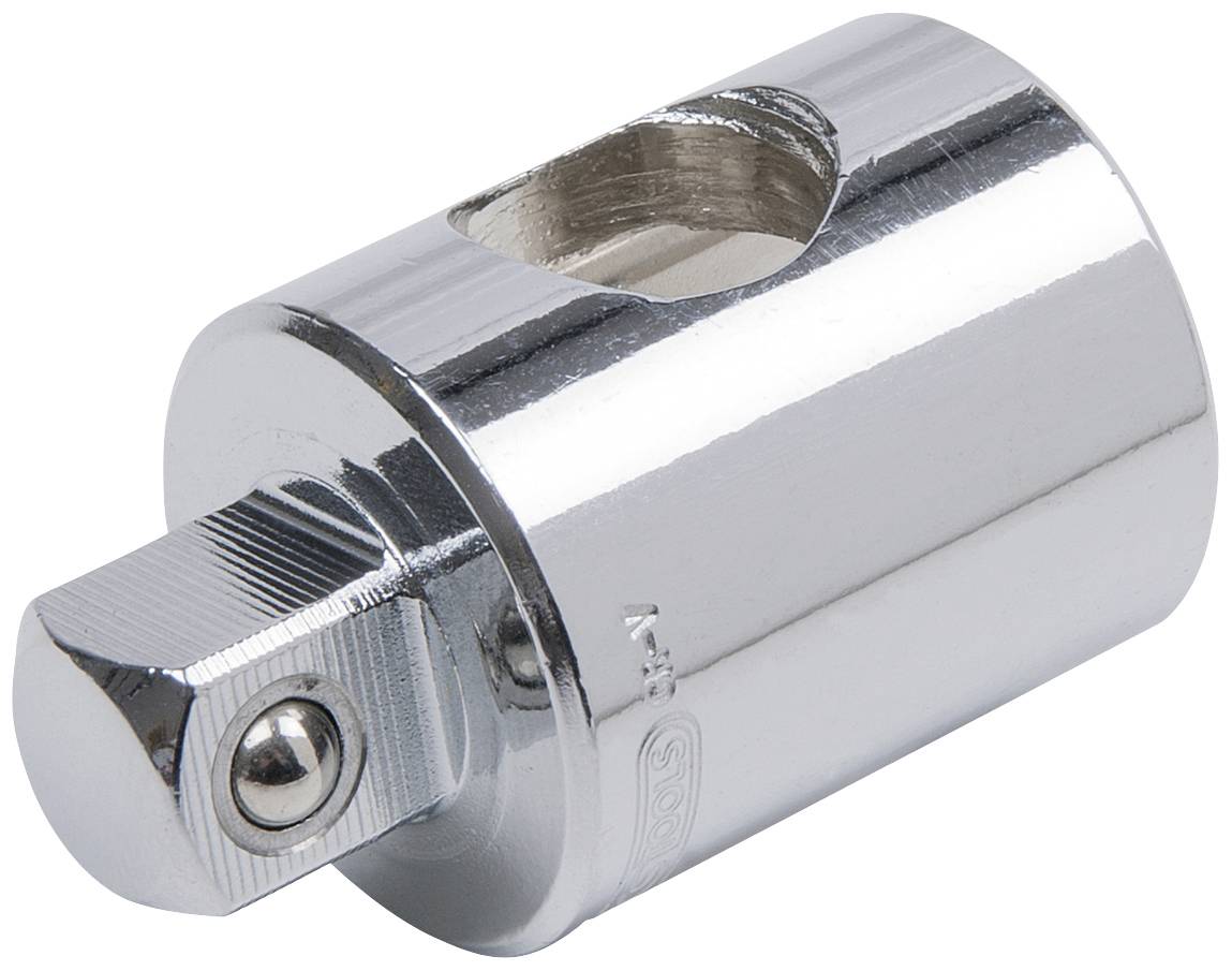 Chrome Adaptor with Square Connector and Ball Bearing for Secure Grip, Suitable for Tools in Workshops or Garages.