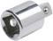 A silver socket extension with a square hole and a round ball on the side, for attachment to a tool.