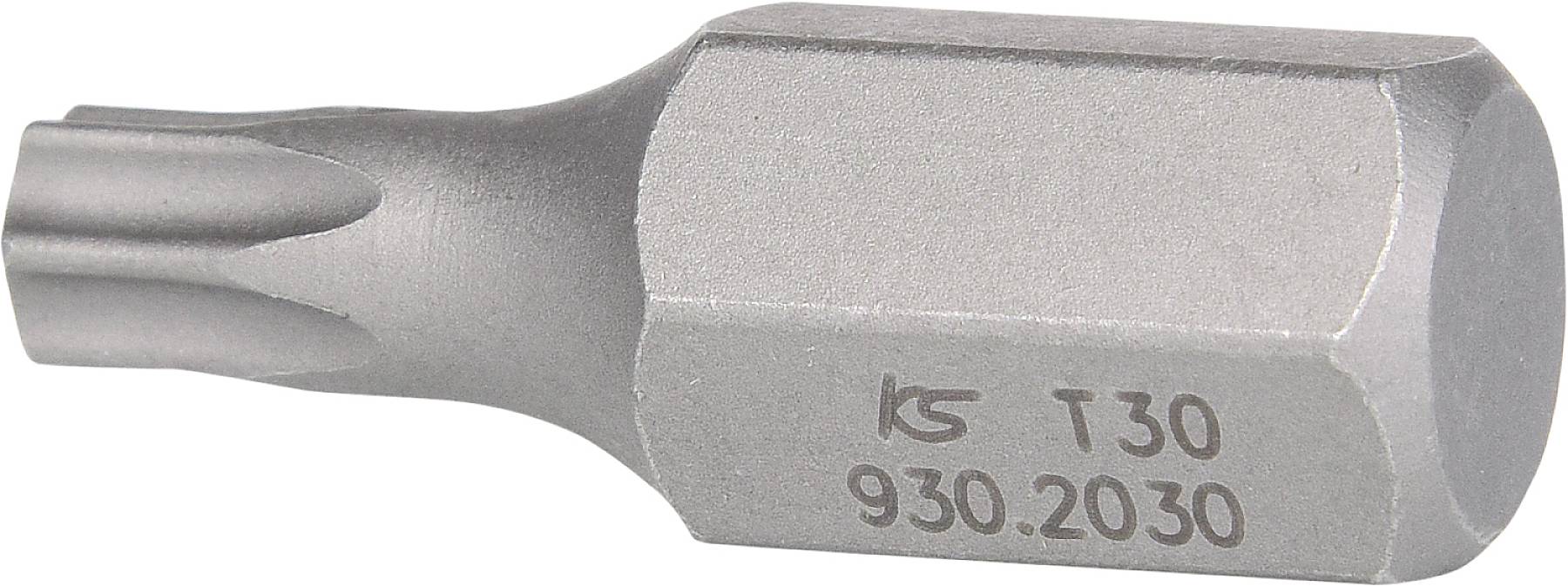 Metal connector bracket with inscription 'KS T30 930.2030', showing T-profile, used for screw connections.