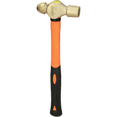 A hammer with an orange handle and brass-coloured head, suitable for use in spark-hazardous environments.
