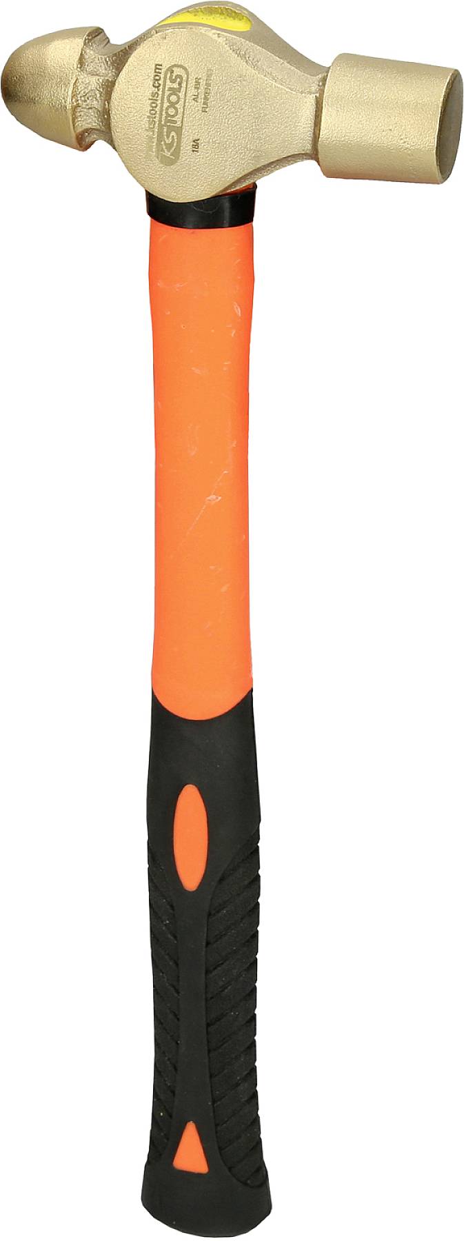 A hammer with an orange handle and a metallic head, suitable for striking work.