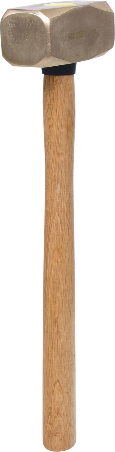 A heavy sledgehammer with a wooden handle and metallic hammer head.