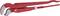 Red pipe wrench with ridged gripping jaws and adjustable turning mechanism, ideal for gripping and holding pipes.