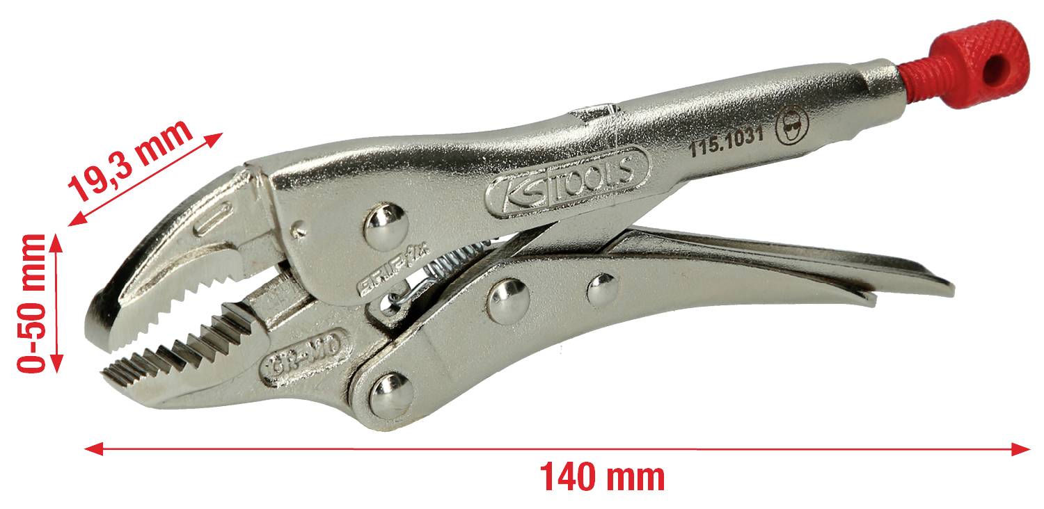 Metal grape tongs, length 140 mm, adjustable for span widths from 0-50 mm, with clamping device and adjustment screw.