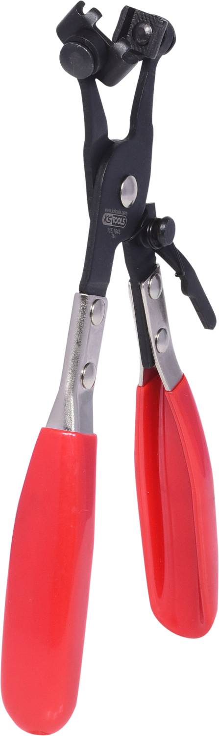 Red hand pliers with black gripping mechanisms, suitable for delicate work and precise handling of small objects.