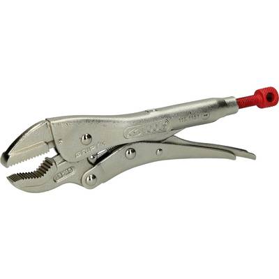 Silver locking pliers with a red screw for precise gripping and holding of workpieces, suitable for various craftwork applications.