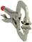 Metal clamp with a red cap on a handle, used for fixing or holding objects.