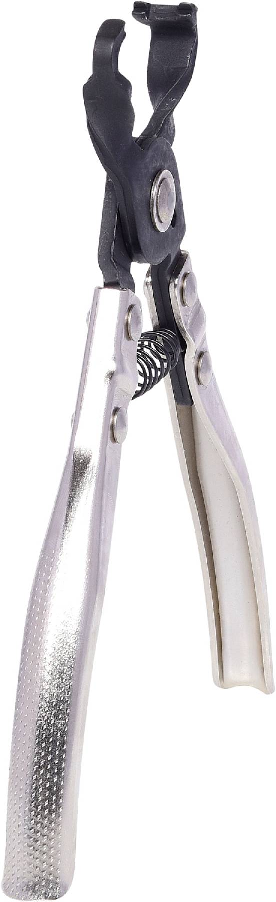 Wire cutters with a curved, ribbed handle and spring-loaded mechanism, commonly used for gripping or cutting wires.