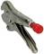 Metal clamping grip with red plastic head and adjustable clamping capability for different workpiece sizes, side view.
