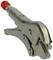 Metal quick-release clamp with red plastic cap on top. Suitable for holding or gripping workpieces.