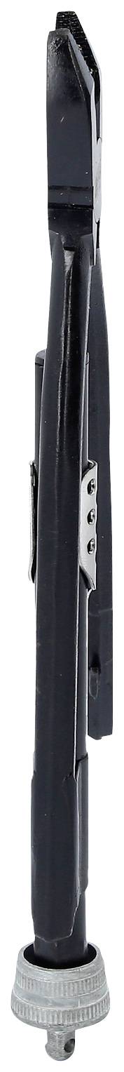 A black hand lever, typically used for machines or tools, with a metallic thread at the lower end.