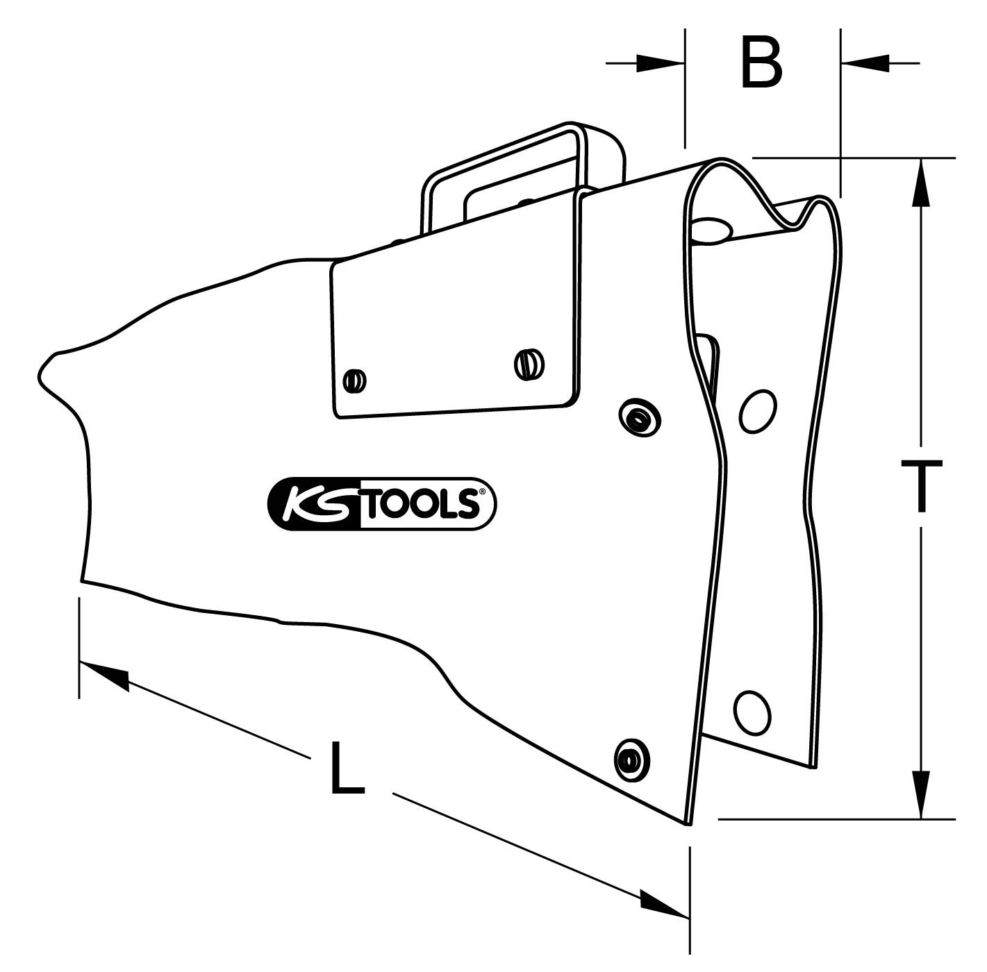 Illustration of a tool with dimensions B, T and L; manufacturer logo 'KS Tools' visible.