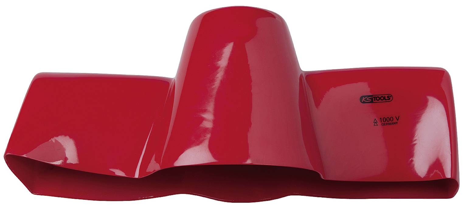 Red, curved cable protection cover arch with '1000 V' inscription, serves as a safety insulator against electric shocks.